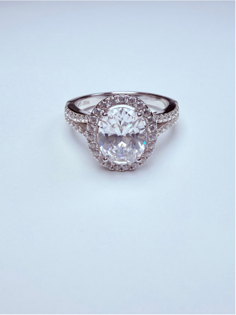 Clarissa 3 CT Oval Cubic Zirconia Halo 925 Sterling Silver Split Shank Ring
